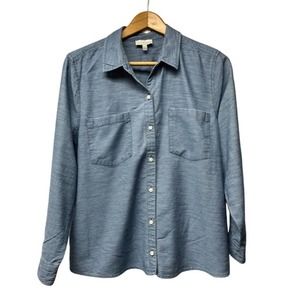 Lucky Brand Button Front Blue White Pinstripe Long Sleeve Blouse Size XL